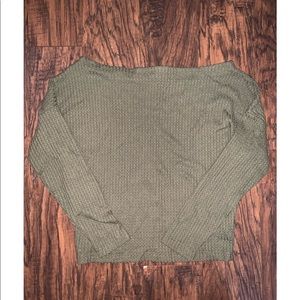 Green Waffle Knit Long Sleeve Shirt